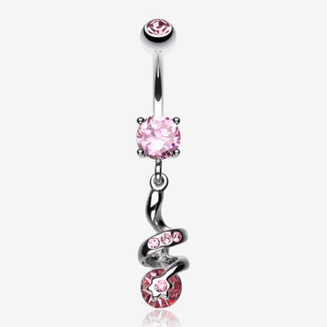 Sparkle Star Gem Swirl Belly Ring-Light Pink